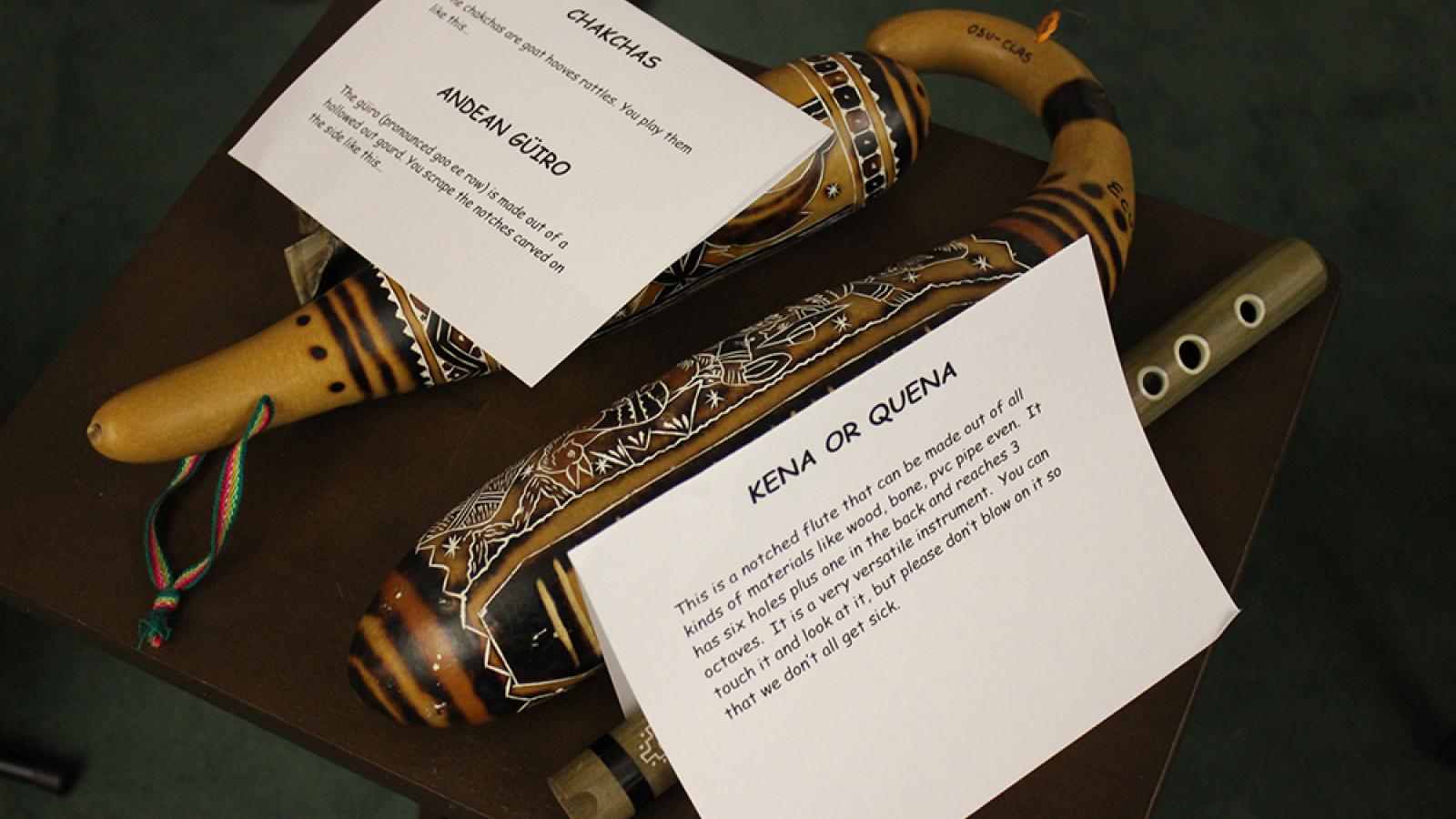 Instruments: Kena/Quena (notched mouthpiece flutes), Chakchas (goat hooves rattles)