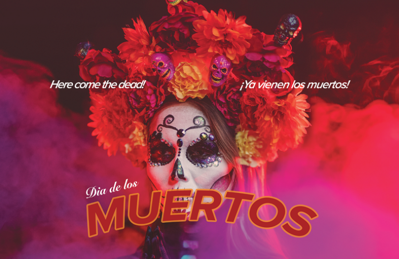 Traditional Día de los Muertos Face Paint and Headdress with Event Title