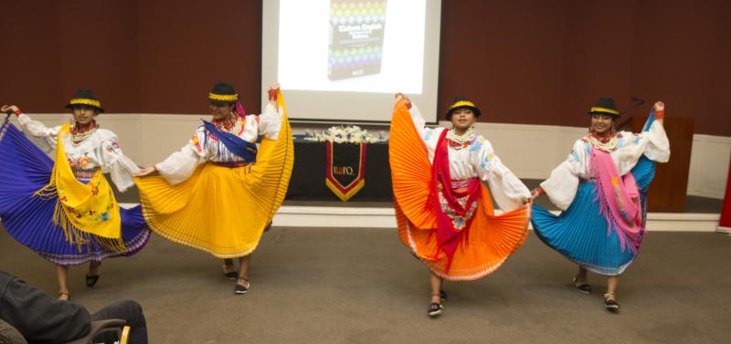 Ecuatorian dancers at the launch of Gualapuro's dictionary