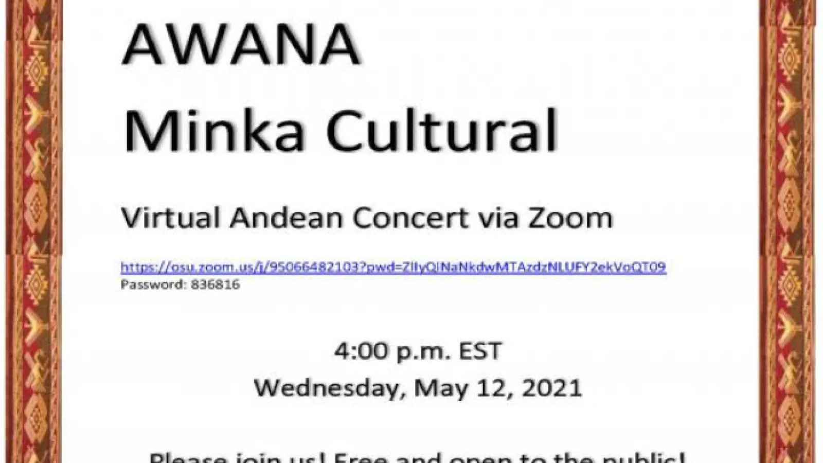 AWANA Minka Cultural Virtual Andean Concert via Zoom