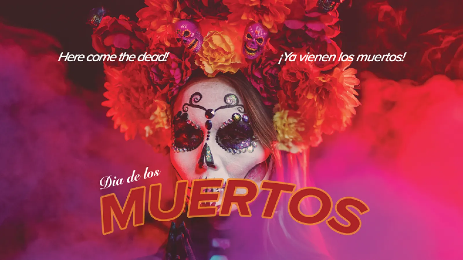 Traditional Día de los Muertos Face Paint and Headdress with Event Title
