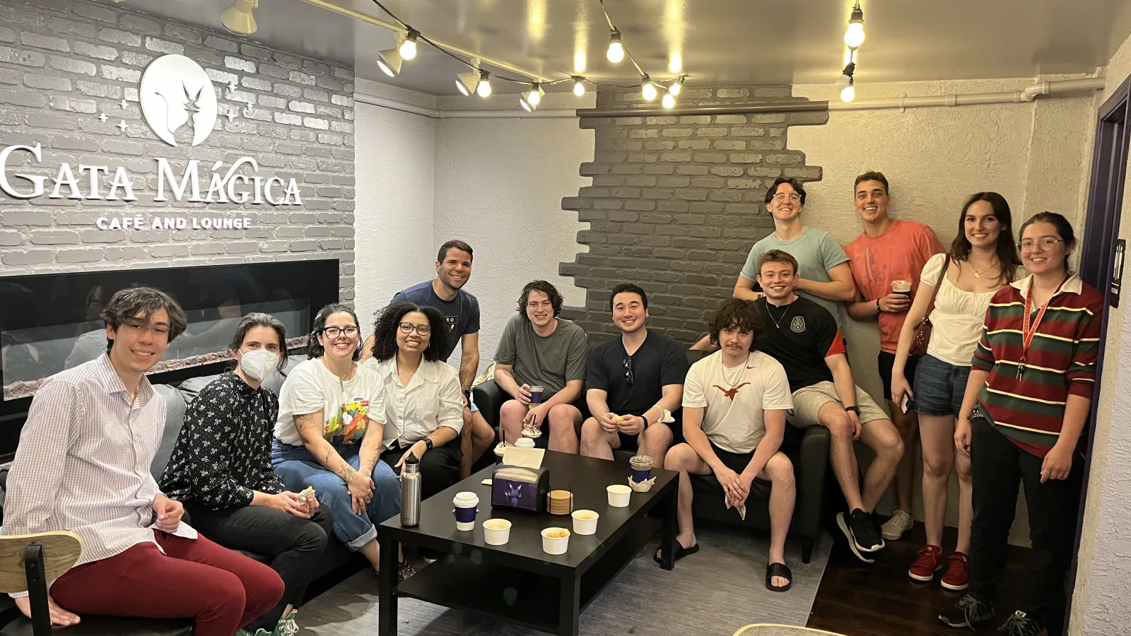 group sitting together at café