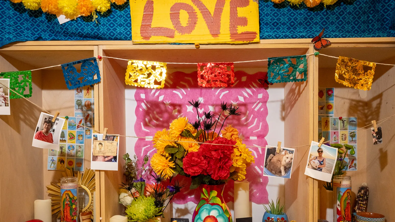 Dia De Los Muertos colorful table set up 