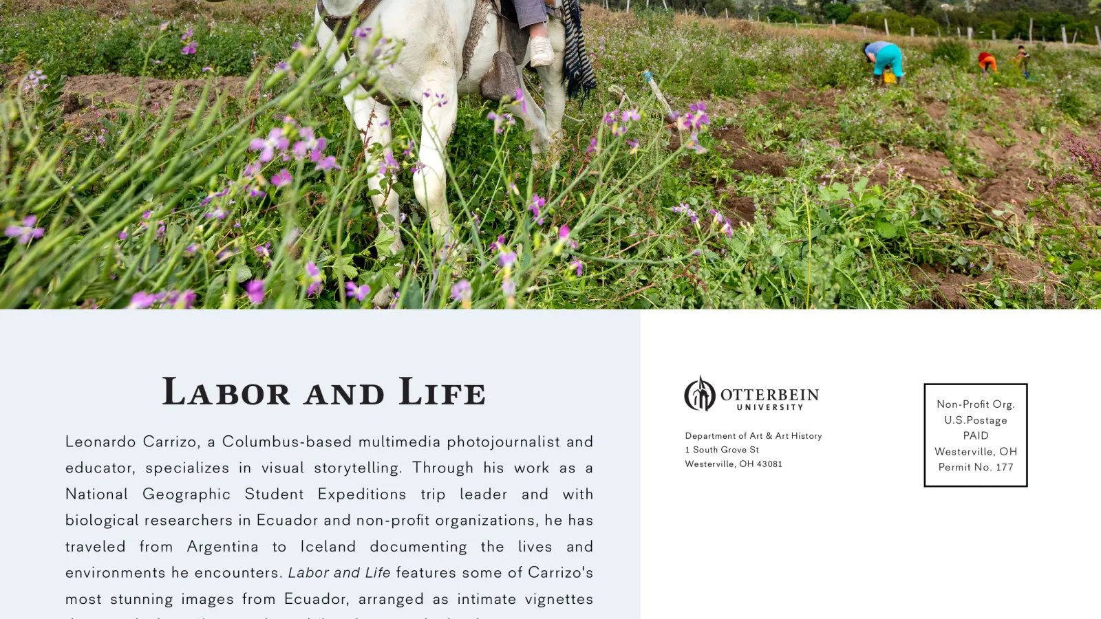 Event flyer for "Life and Labor" photo exhibit