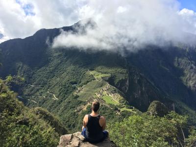 Student overlooking Peruvian Mountains
