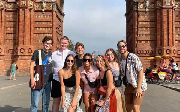 Students posing together in spain 
