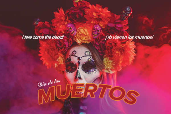 Traditional Día de los Muertos Face Paint and Headdress with Event Title