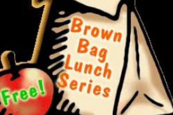 brown bag lunch series written on brown bag and a red apple in the corner