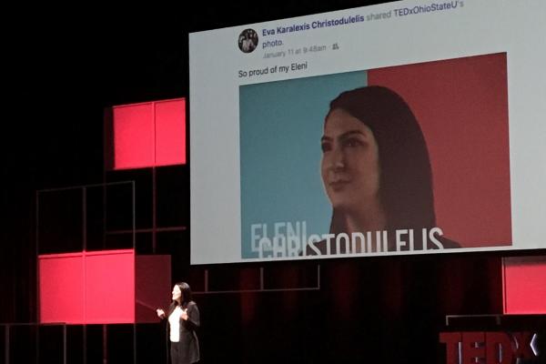 Eleni Christodulelis presenting at TEDx OSU