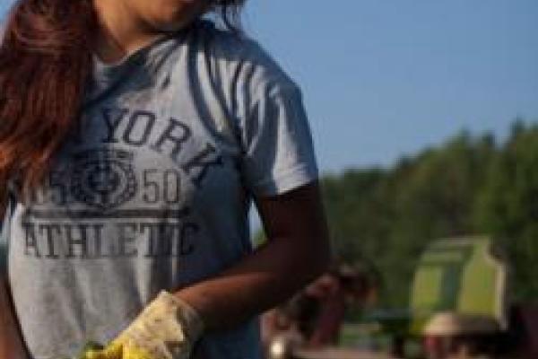Girl working on a farm