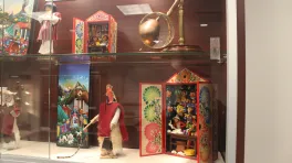Artifacts from the collection in a display case